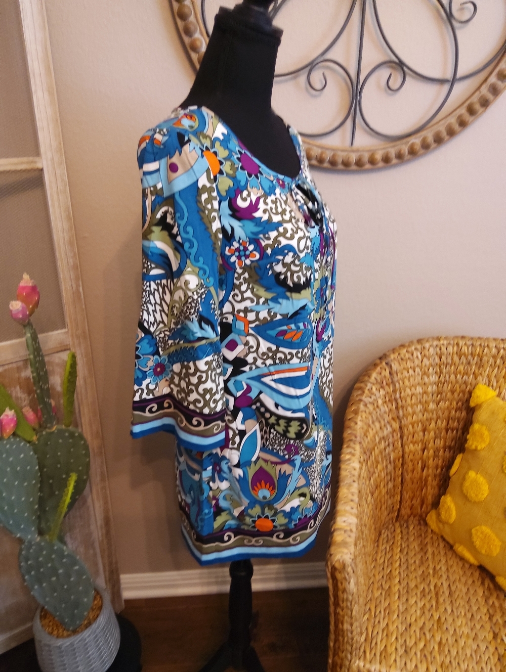 Nicole Blue Multi-Print Tie-Neck Tunic - Picture 4 of 9